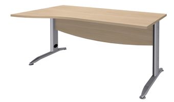 Bureau droit IDRA - Vague à gauche - L140 cm - Pieds alu - plateau imitation Chêne