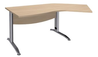 Bureau 135° IDRA - retour d'angle à droite - L180 cm - Pieds aluminium - plateau imitation Chêne clair