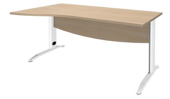 Bureau droit IDRA - Vague à gauche - L160 cm - Pieds blancs - plateau imitation Chêne