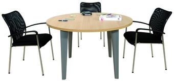 Table de réunion ronde EVIDENCE - 120 cm - Pieds aluminium - Plateau imitation hêtre