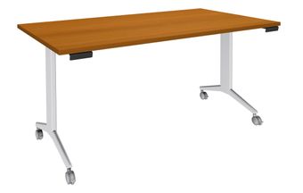 Table de réunion abattantes - L160 x P80 cm - pied blanc - plateau imitation merisier
