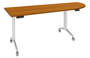 Table de réunion abattantes angle à droite - L200 x P80 cm - pied blanc - plateau imitation merisier