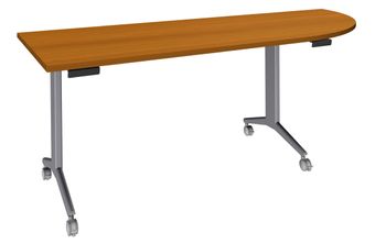 Table de réunion abattantes angle à droite - L200 x P80 cm - pied alu - plateau imitation merisier