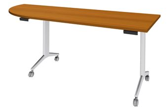 Table de réunion abattantes angle à gauche - L200 x P80 cm - pied blanc - plateau imitation merisier