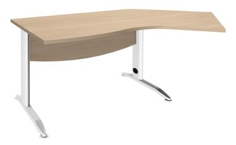Bureau 135° IDRA - retour d'angle à droite - L180 cm - Pieds blanc - plateau imitation Chêne clair