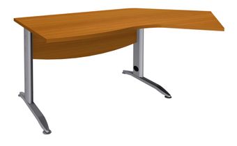 Bureau 135° IDRA - retour d'angle à droite - L180 cm - Pieds aluminium - plateau imitation Merisier