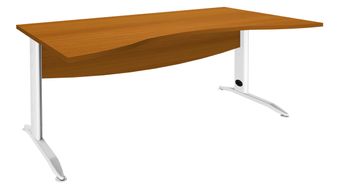 Bureau double vague symétrique IDRA - L180 cm - Pieds blanc - plateau imitation Merisier