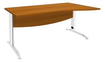Bureau droit IDRA - Vague à droite - L160 cm - Pieds blancs - plateau imitation Merisier