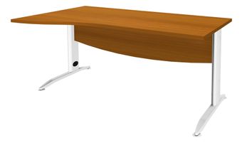 Bureau droit IDRA - Vague à gauche - L160 cm - Pieds blancs - plateau imitation Merisier