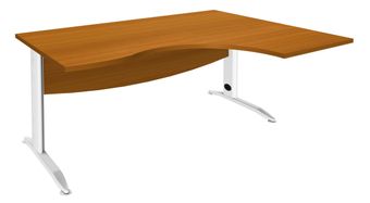 Bureau compact à droite IDRA - L180 cm - Pieds blanc - plateau imitation Merisier (Pieds de renfort obligatoire à rajouter - non inclus)