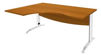 Bureau compact à gauche IDRA - L160 cm - Pieds blanc - plateau imitation Merisier (Pieds de renfort obligatoire à rajouter - non inclus)