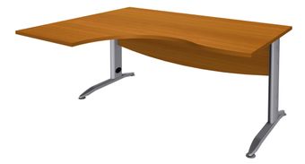 Bureau compact à gauche IDRA - L160 cm - Pieds alu - plateau imitation Merisier (Pieds de renfort obligatoire à rajouter - non inclus)