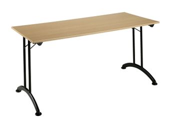 Table de réunion pliante - rectangulaire - L160 x H74 x P70 cm - imitation hêtre/noir