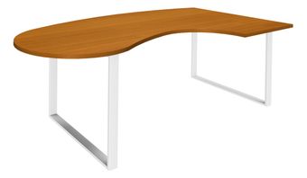 Bureau LOFTER Manager arrondi -  retour à droite - L200 cm - Plateau imitation Merisier - Pied blanc (Pieds de renfort obligatoire à rajouter - non inclus)