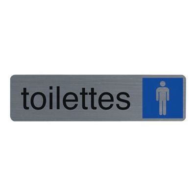 3130630671596-Exacompta - Plaque de signalisation Toilettes hommes - 165 x 44 mm - aluminium brossé-Avant-0
