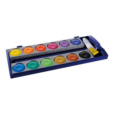 4012700720856-Pelikan 735 K/12 - peinture - noir, jaune, orange, violet, bleu d'outremer, Sienne brulée, bleu vert, jaune vert, ocre jaune, bleu cyan, blanc de Chine, ro-Angle gauche-2