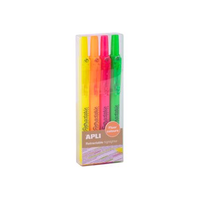 8410782189329-Apli Agipa - Pack de 4 surligneurs fluos rétractables - couleurs assorties-Angle gauche-0
