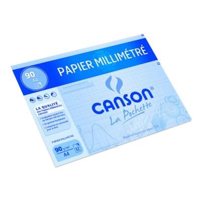 3148950671165-Canson - pochette papier à dessin  millimétré - 12 feuilles - A4 - 90G - bleu-Angle gauche-0
