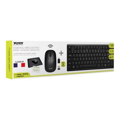 3567049009052-PORT Connect - ensemble clavier et souris sans fil + tapis de souris - AZERTY-Angle gauche-3