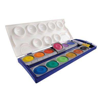 4012700720856-Pelikan 735 K/12 - peinture - noir, jaune, orange, violet, bleu d'outremer, Sienne brulée, bleu vert, jaune vert, ocre jaune, bleu cyan, blanc de Chine, ro-Angle gauche-1