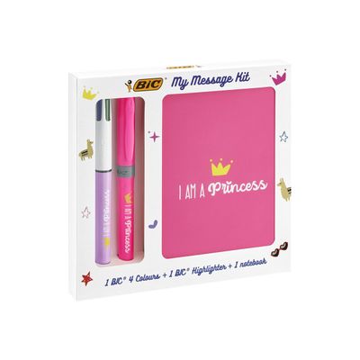 3086123558830-BIC My Message Princess - Kit avec 1 carnet et 1 stylo à bille 4 couleurs + 1 surligneur-P_400004987_2-1