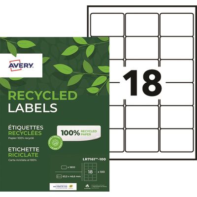 5014702138416-Avery - 1800 Étiquettes adresse recyclées blanches - 63,5 x 46,6 mm - Impression laser - réf LR7161---0