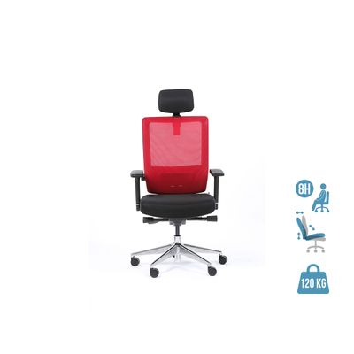 3701338801099-Fauteuil de bureau ergonomique SYNEC - accoudoirs réglables - appuie-tête réglable - noir et rouge--0