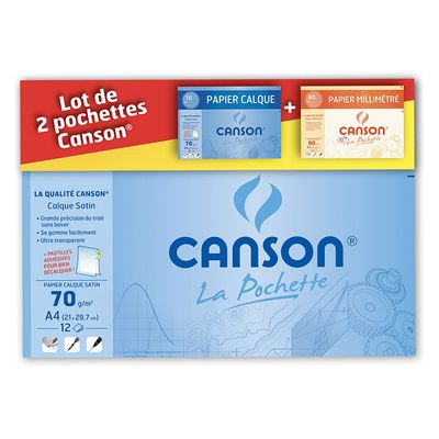 3148950016812-Canson - Lot de 2 Pochettes papier à dessin : 12 feuilles papier calque A4 70gr + 12 feuilles papier m--0