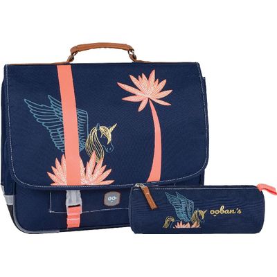 3662498003474-Cartable Ooban's Unicorn - 35 cm - 2 compartiments - bleu marine - Oberthur--0