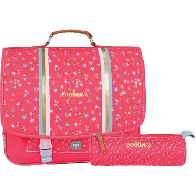 3662498003528-Cartable Ooban's Stars - 35 cm - 2 compartiments - corail - Oberthur--0