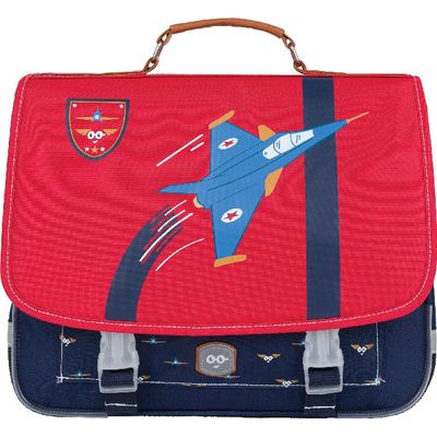 3662498003627-Cartable Ooban's Aviation - 35 cm - 2 compartiments - rouge et bleu marine - Oberthur--1