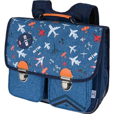 3664447121734-Cartable By Oberthur Boy Avions 38 cm - 2 compartiments - marine et bleu chiné - Oberthur--0