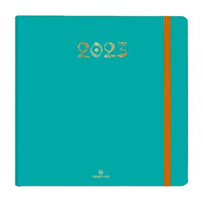 3664447131757-Agenda à élastique Cachemire - 1 semaine sur 2 pages - 16,5 x 16,5 cm - vert - Oberthur--0