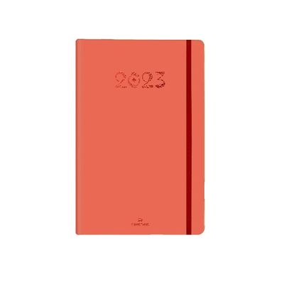 3664447131818-Agenda à élastique Cachemire - 1 semaine sur 2 pages - 10 x 15 cm - corail - Oberthur--0