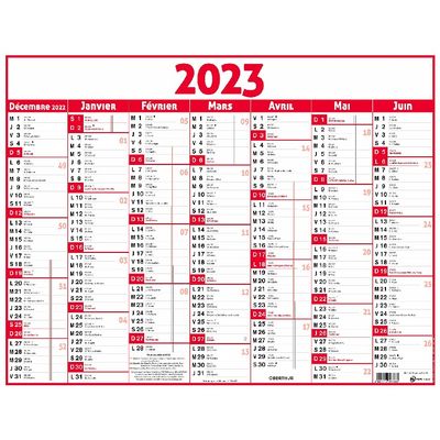 3664447135960-Oberthur Classique - Calendrier 7 mois par face - 43 x 55 cm - rouge--0