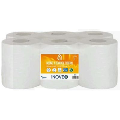 3378920007902-Bobines essuie-mains à dévidage central INOVEO – 6 rouleaux – papier recyclé – blanc--0