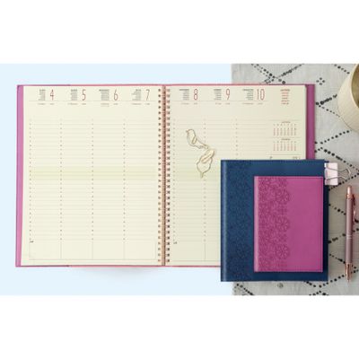 3660942086257-Exacompta Cordoba Easytime - Agenda de bureau 21 x 27 cm - 2025 - semainier - reliure à anneaux métalliques - 27S - ivoire - floral - disponible dans diff--2