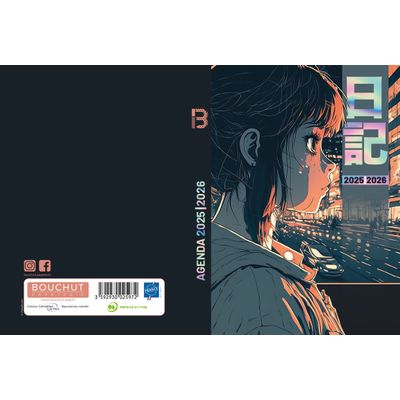 3592930025972-Agenda RDC reliure intégra année scolaire BOUCHUT "Manga corail" 12,5 x 17,5 cm --1