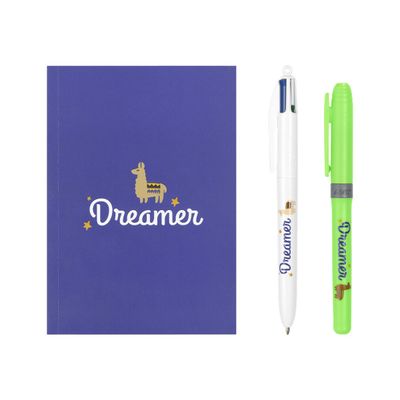 3086123558854-BIC My Message Dreamer - Kit avec 1 carnet et 1 stylo à bille 4 couleurs + 1 surligneur-Avant-1