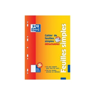 3020121072905-Oxford - Bloc de cours - feuilles simples détachables A4 - 100 pages - grands carreaux (Seyes) - -Avant-0