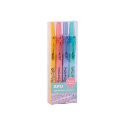 8410782189336-Apli Agipa - Pack de 4 surligneurs pastels rétractables - couleurs assorties-Angle gauche-0