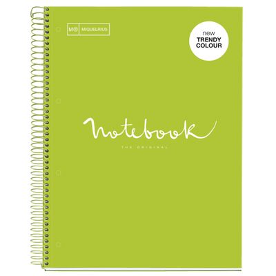 8422593460764-Notebook Emotions, couverture rigide, A4, quadrillage 5x5 mm, 80 feuilles de 1 couleur,Miquelrius, Lime--0