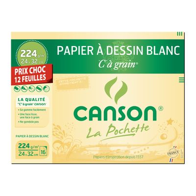3148950135391-Canson C à grain format spécial - Pochette papier à dessin - 12 feuilles - 24 x 32 cm - 224 gr -Avant-0