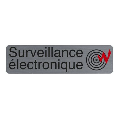 3130630671701-Exacompta - Plaque de signalisation Surveillance électronique - 165 x 44 mm - aluminium brossé-Avant-0
