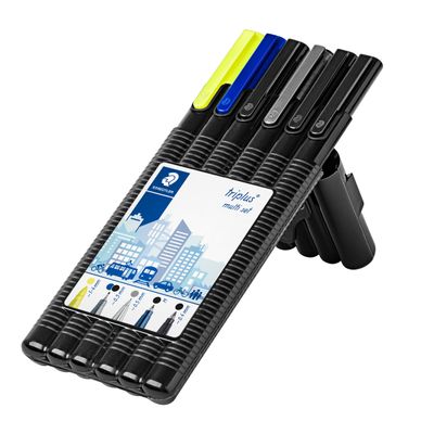 4007817340196-STAEDTLER triplus Black box - Pack avec stylo à bille, feutre fin, surligneur, porte-mine et stylo à --1
