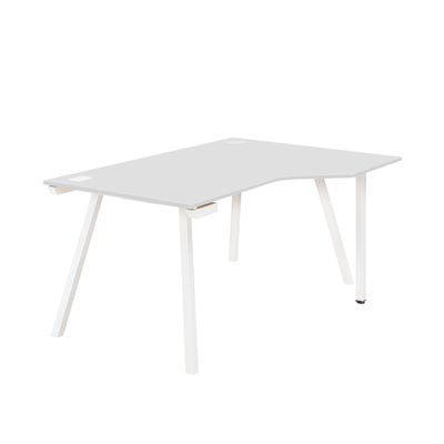 3483600495587-Bureau compact à droite SUNDAY - 160 cm - Pieds trapèze - Gris--0
