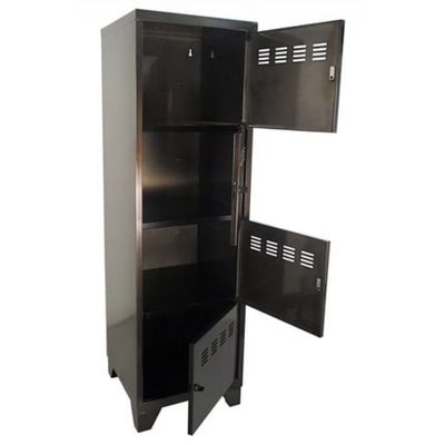 3219090952008-Casier de bureau monobloc métallique avec pieds - 4 portes - H134 x L40 x P40 cm - noir vernis--0