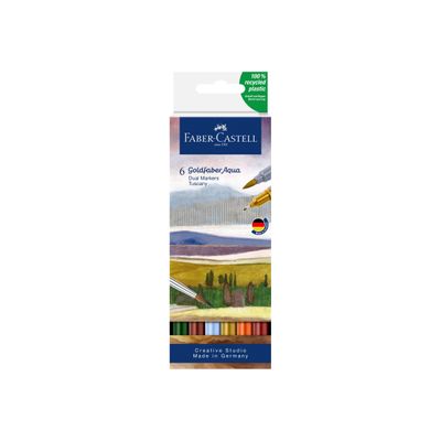 4005401645214-Faber-Castell Goldfaber Aqua Tuscany - 6 Feutres double pointe - rouge vénitien, terracotta, vert pin, siena foncé, vert -Avant-0