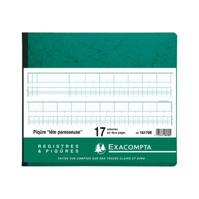 3130632161705-Exacompta - Piqûre tête paresseuse - 17 colonnes sur 2 pages - 27 x 32 cm-Avant-0
