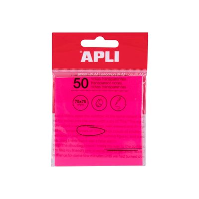 8410782195702-Apli - Notes adhésives - 50 feuilles - 75 x 75 mm - transparentes rose-Avant-0